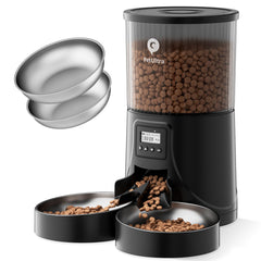 PETULTRA automatic cat feeder top view showing organized dual-cat meals