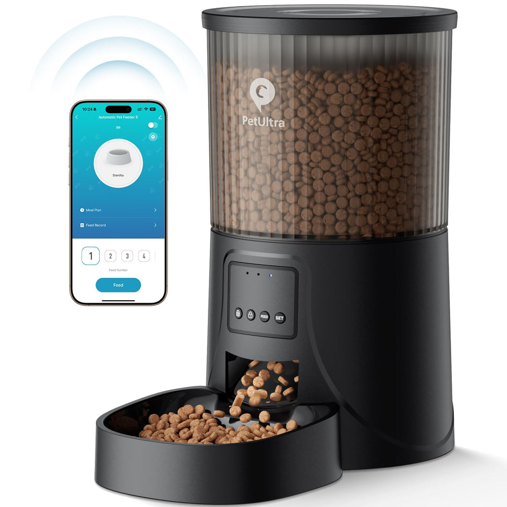 PETULTRA automatic cat feeder setup demonstrates easy WiFi connection for remote feeding.
