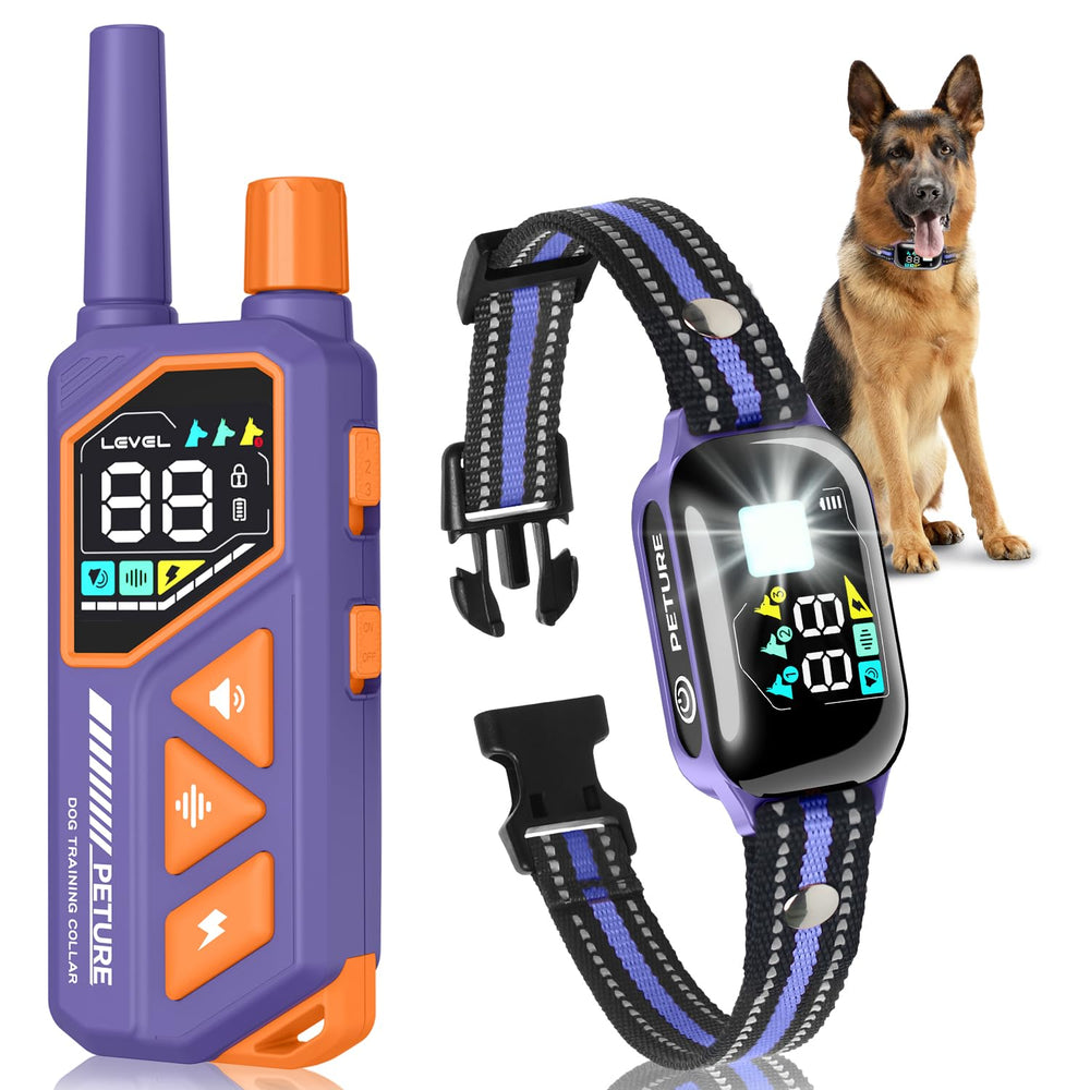 PETURE dog training collar with remote for convenient at-distance control during training.