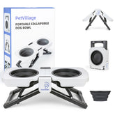 Petvillage portable-foldable elevated dog bowls stand shows compact travel-ready folded design.