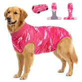 PetWarm dog surgical suit camouflage pink 2XL, front view protects wounds and prevents licking