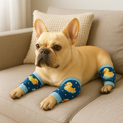 PetWarm fox-forest-print leg sleeve keeps shaved or bandaged legs protected and comfortable.
