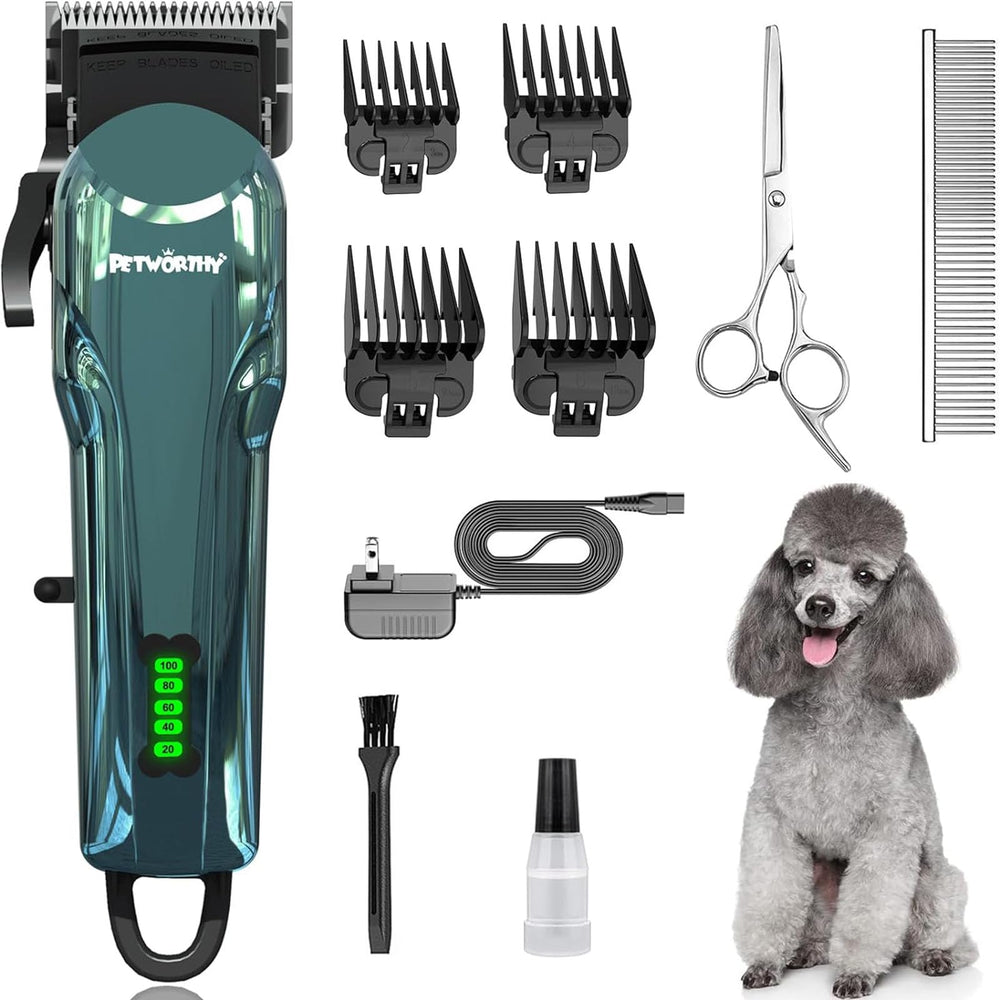 PETWORTHY Quiet Dog Grooming Kit front view showing compact cordless design for easy home grooming.