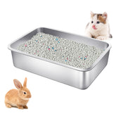Phepetroll stainless steel cat litter box front view highlights rustproof durability for daily use.
