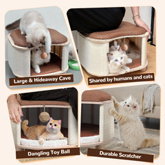 PHIXBEAR solid wood cats house stool reversible cushions offer year-round comfort