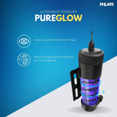 PHLARE Aquatics PUREGLOW UV installation demonstrates easy external mounting for any tank.