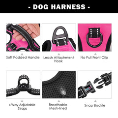 PHOEPET three-buckles harness shows quick, secure on/off without pulling over the head.