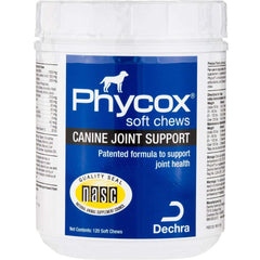PhyCox One canine joint support soft chews bottle promotes joint health and easy administration.