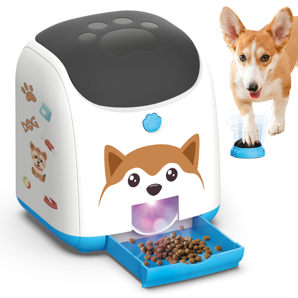 PICAPETS dog puzzle feeder remote button demonstrates engaging treat rewards for interactive play.