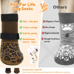 PICK FOR LIFE anti-slip dog socks on hardwood floors showing improved footing
