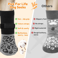PICK FOR LIFE socks with velcro straps secure fit for active dogs.