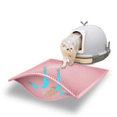 Pieviev cat litter mat double layer pink front captures stray litter for easy cleanup.