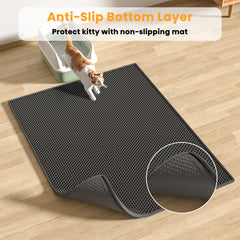 Pieviev cat litter mat EVA material is soft on paws and washable.
