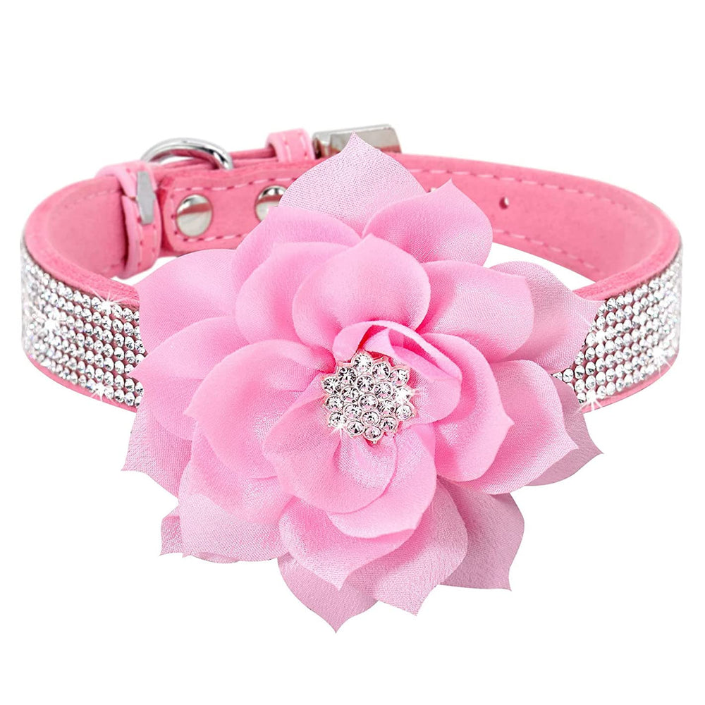 Pimaodog rhinestone collar pink full view shows dazzling style for daily walks.