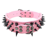 Pimaodog Sharp Spiked Collar pink side view—durable faux leather for daily comfort.