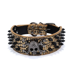 Pimaodog studded collar 2in wide closeup shows durable faux leather for daily wear.