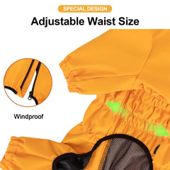 PINA dog rain jacket hood leash-hole detail highlights safe leash access while walking
