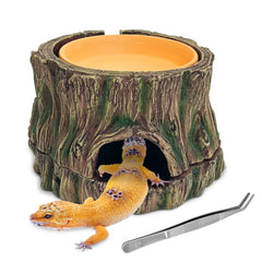 PINVNBY 3 in 1 reptile hide cave with removable sump provides space-saving shelter for small reptiles.