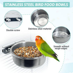 PINVNBY bird bowl mounted inside cage demonstrates stable eating.
