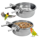PINVNBY stainless steel bird bowl set shown for durable cage feeding.