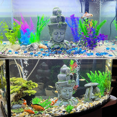 PINVNBY Buddha head cave hideout in tank enhances play and rest for Bettas.
