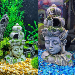 PINVNBY aquarium Buddha head statue with colorful finish brightens underwater scenery.