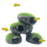 PINVNBY cueva de piedra con musgo artificial, refugio natural para peces