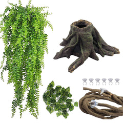 PINVNBY hollow tree trunk ornament provides natural hiding spots for bearded dragons.