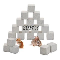 PINVNBY lava blocks 20-pack packaging with natural calcium chewing stones for rodents' dental health.