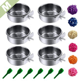 PINVNBY stainless steel bird bowl setup with cage clamp for stable feeding.