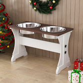 Piskyet elevated dog bowls stand with two bowls shows farmhouse charm and ergonomic design.