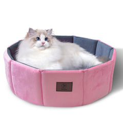 PJYuCien cat bed round pink exterior for cozy indoor lounging.