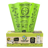 Planet Poop large roll packaging for 300 bags, grab-and-go convenience.