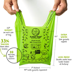 Planet Poop leakproof 20 micron bags prevent leaks and odors during walks.