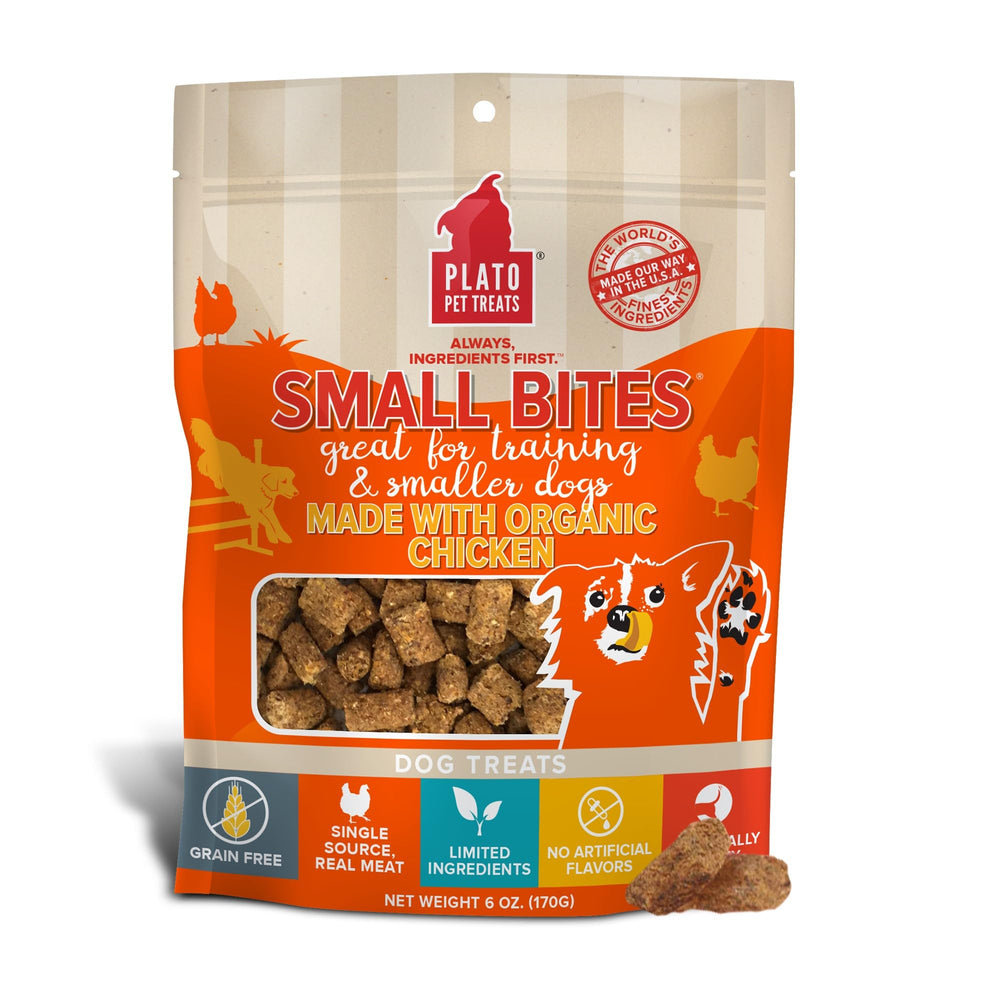 PLATO Small Bites open bag for quick training rewards.