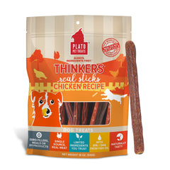 PLATO Thinkers Chicken 18oz bag shows real chicken sticks ideal for training rewards