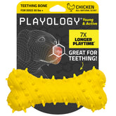 Playology puppy teething bone with chicken scent for extended chew engagement.