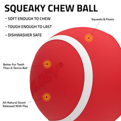 Playology Squeaky Chew Ball floats for water fetch and pool play.