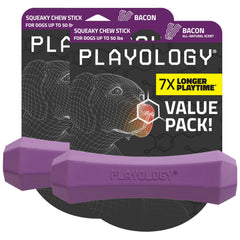 Playology Squeaky Chew Stick bacon front view for durable indoor-outdoor play