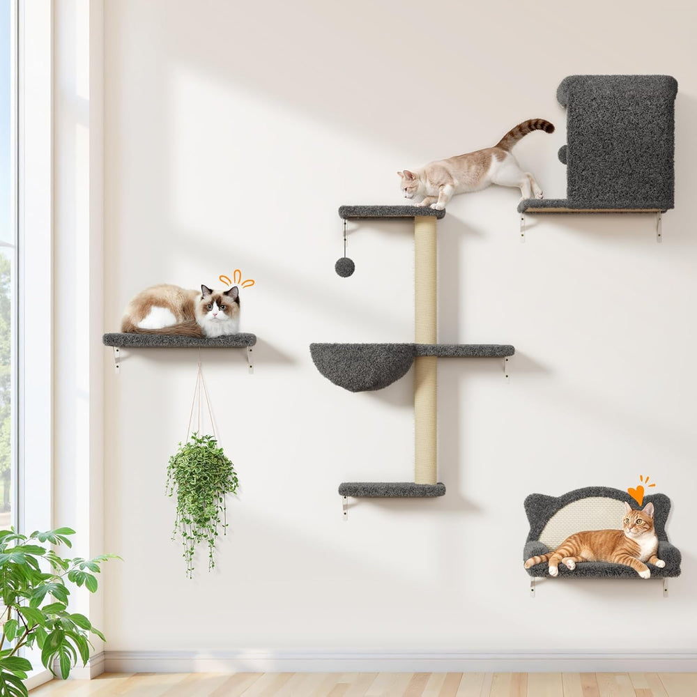 PLEKER 5-in-1 Cat Wall Shelves solid wood perch for climbing and napping.