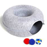 PLIISLUP cat tunnel bed top view highlighting roomy tunnel for play and cozy rest