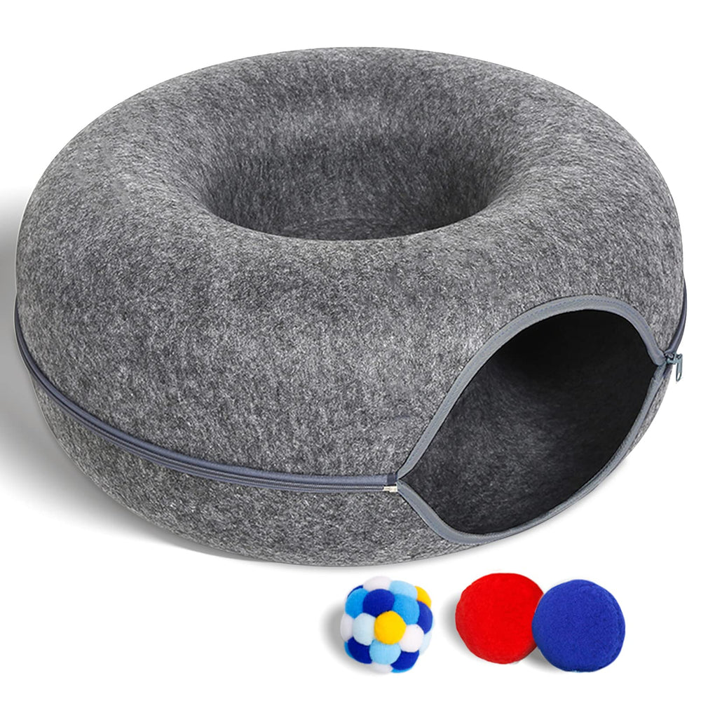 PLIISLUP large cat tunnel bed interior showcases cozy donut cave for lounging and play.