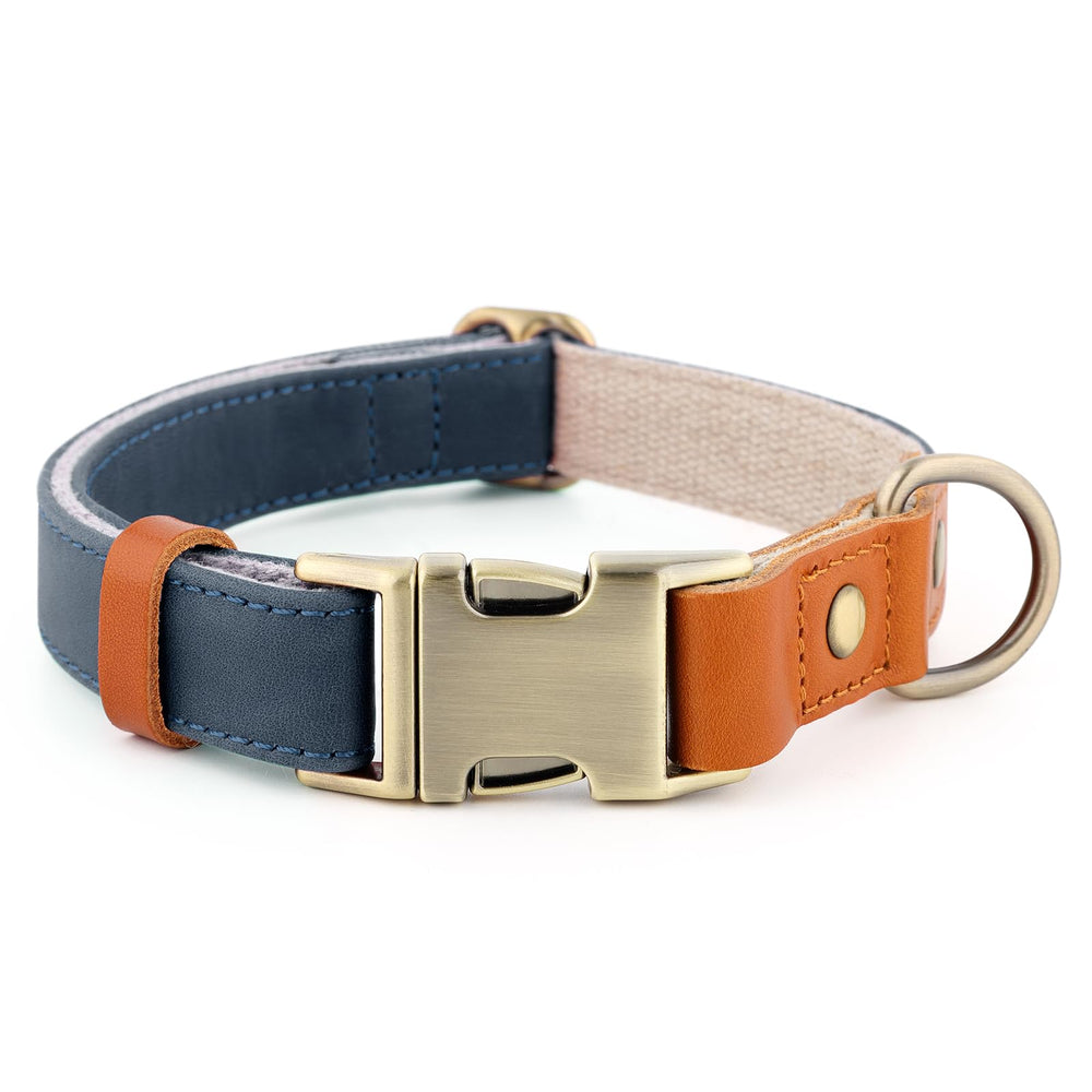Plutus Pet genuine leather hemp dog collar with side buckle for quick on/off during walks