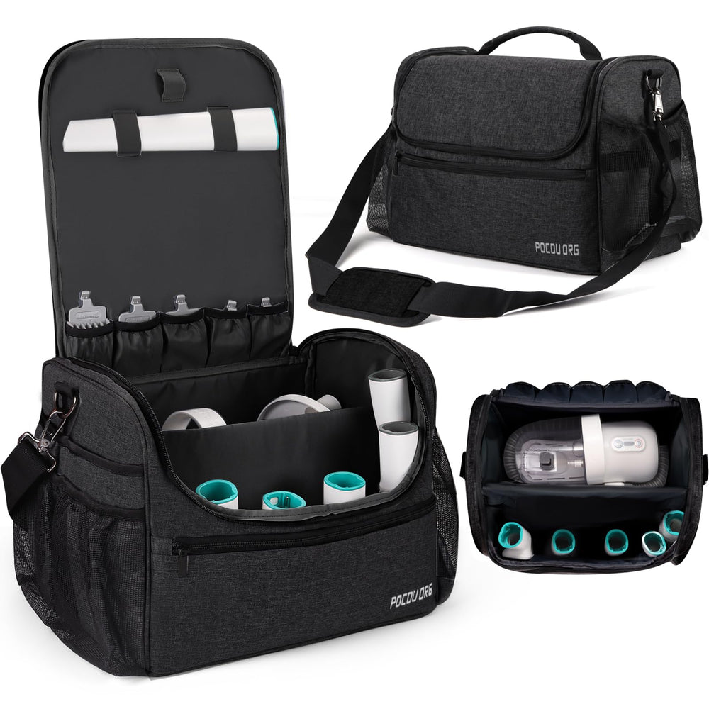 POCDUORG pet travel grooming organizer bag in black front view for easy on-the-go grooming