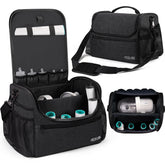POCDUORG pet travel grooming organizer bag in black front view for easy on-the-go grooming