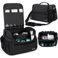 POCDUORG pet travel grooming organizer bag in black front view for easy on-the-go grooming