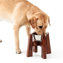 Podinor elevated dog bowl stand assembly for quick, easy setup.