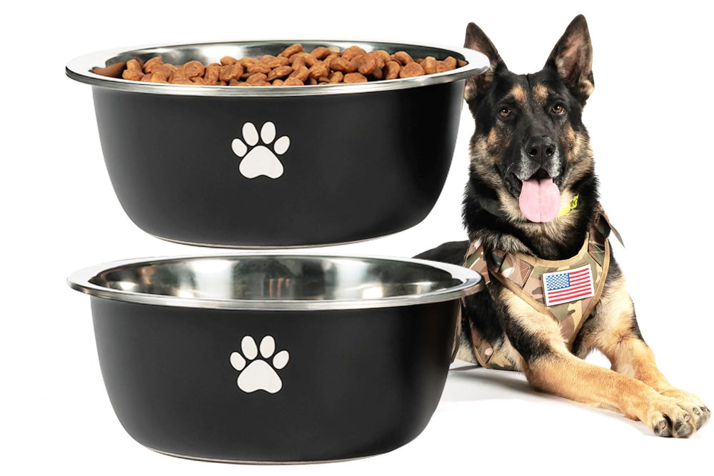 Podinor large dog water bowls 2-pack stacked for outdoor use and easy storage.