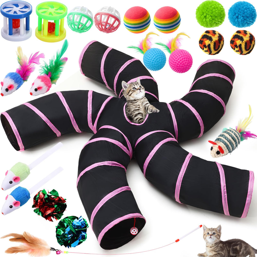 Poen cat tunnel 5-channel design invites safe hide-and-seek play for kittens.