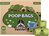 Pogi's Dog Poop Bags roll and box demonstrate leak-proof packaging for quick pickups